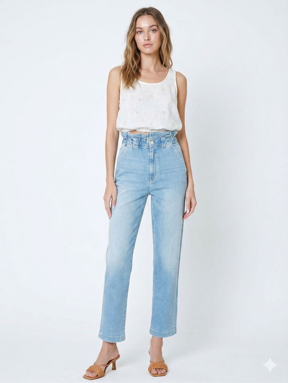 MOTHER Denim The Yoyo Ruffle Greaser Ankle Jean in Crafty Side Light Blue 26